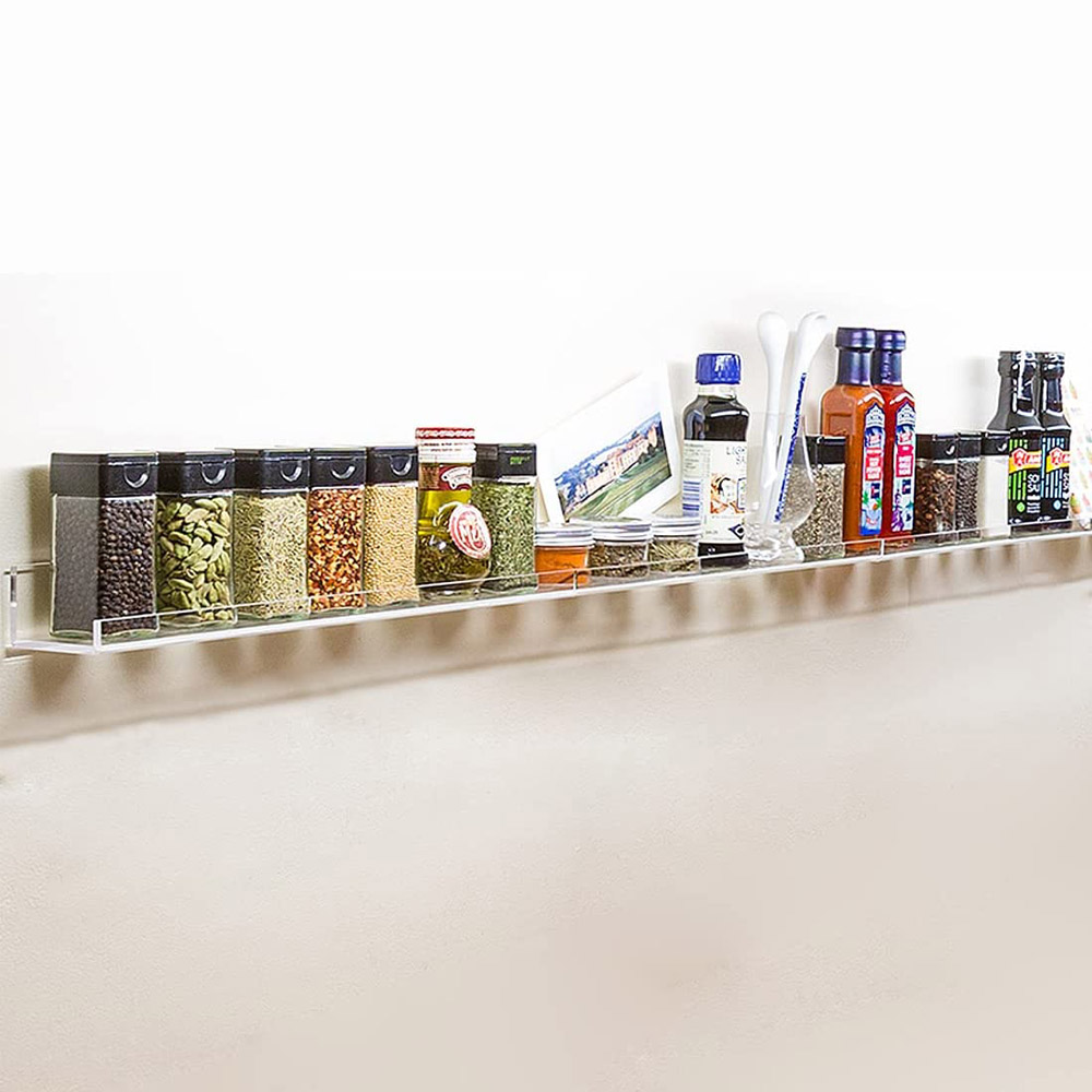 Long Spice Rack Shelves Wall Mount, Crystal-Clear Acrylic Spice Rack Organizer