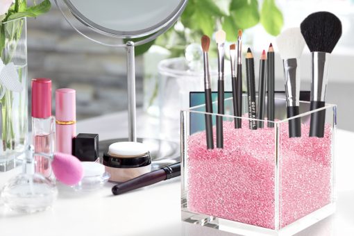 Pink makeup brush holder