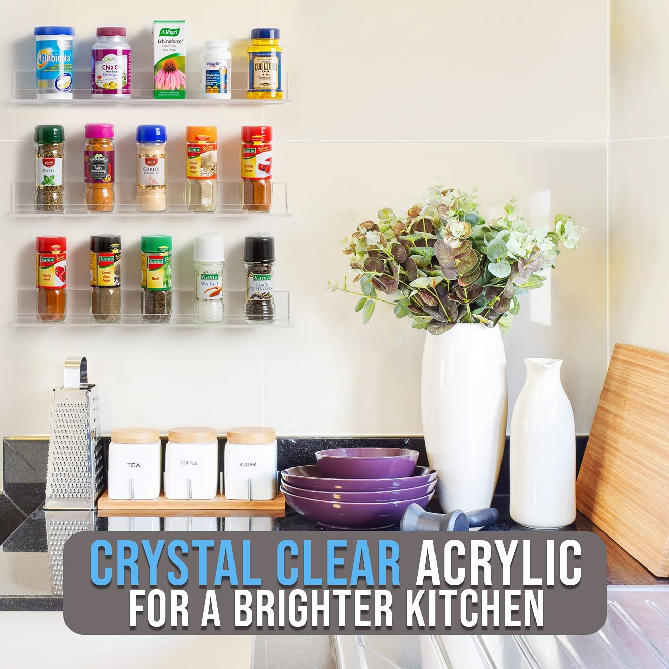 crystal clear easy to install spice racks